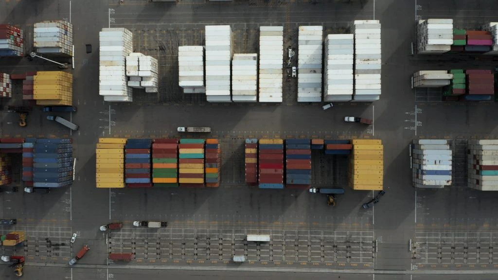 Containers waiting at port